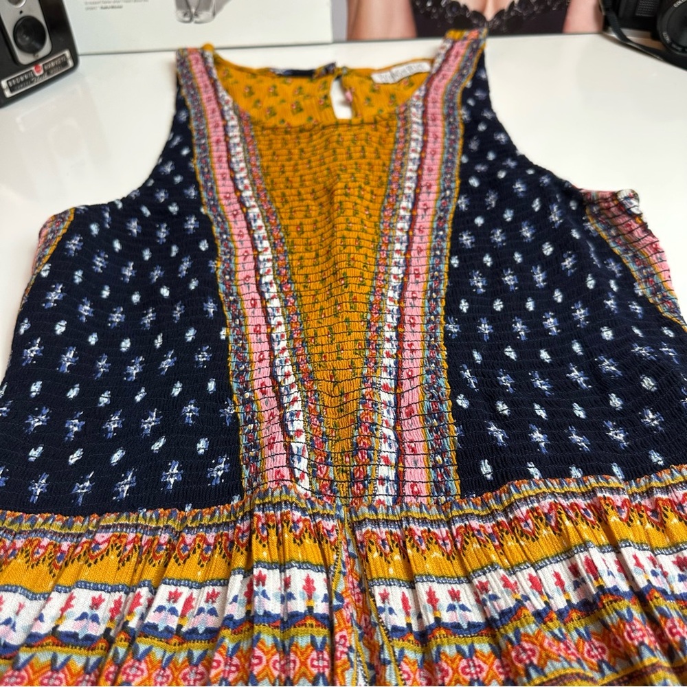 Patrons of Peace Patchwork Boho Mini Dress |Festival Prairie Cottagecore Rayon S - Picture 9 of 13